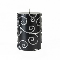 3 x 4" Black Scroll Pillar Candle (12pcs/Case) Bulk